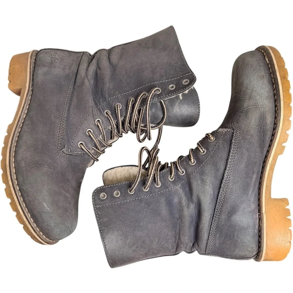 Women's EU 41 Navy Blue Nubuck Leather Lace Up Boots Lug‎ Sole Lined Winter Cozy